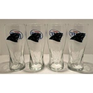 Vintage Carolina Panthers Miller Light Pilsner Beer Glasses Set Of 4, EUC.